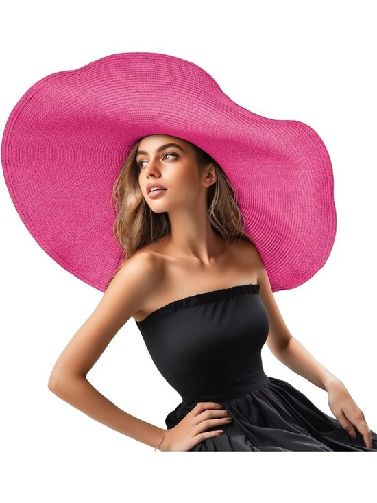 Accessories - Oversized Wide Brim Straw Hat for Women | Floppy Roll-Up Sun Visor for Beach